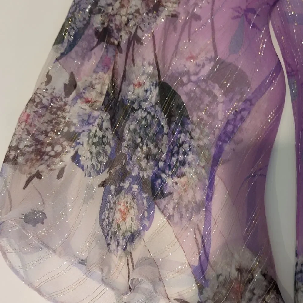 Blumarine Sheer Silk Bell Sleeve Top NWOT - Picture 5 of 8